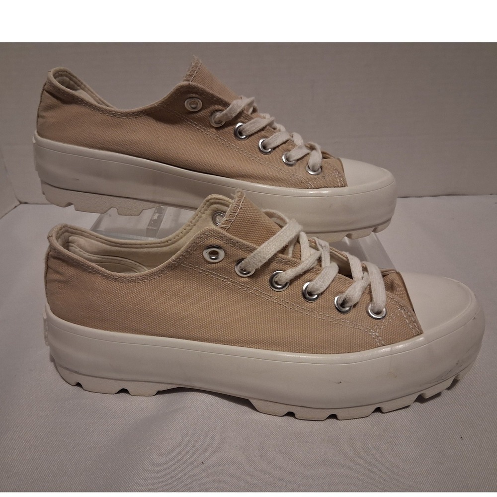 Sincerely Jules Tan Canvas Platform Lug Sole Low Top Sneakers WMN's 8M Chunky